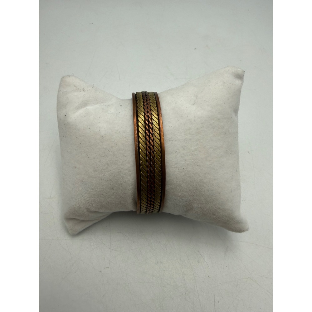 Mixed Metal Copper Brass Magnetic Therapy Cuff Bracelet Braided Cable Design